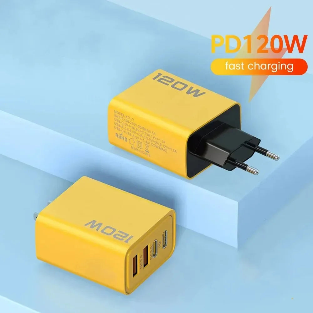 Total 120W 4 Ports USB Charger PD Type C Fast Charging Mobile Phone Adapter For iPhone Samsung Xiaomi Huawei QC 3.0 Wall Charger - ZOOMNSTORE