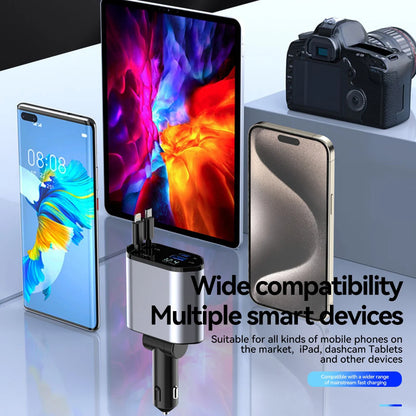 120W 4 in 1 Car Charger Retractable Car Cigarette Lighter Adapter USB Type C Fast Charger Cable For IPhone Xiaomi Huawei Samsung - ZOOMNSTORE