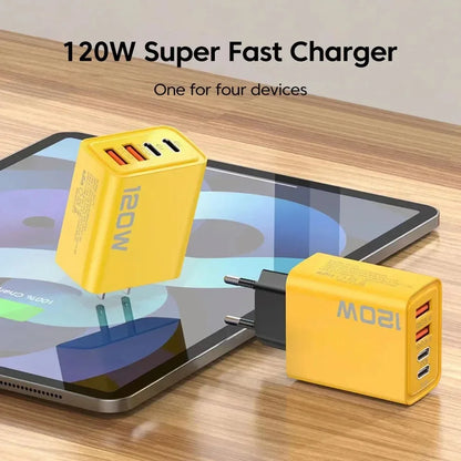Total 120W 4 Ports USB Charger PD Type C Fast Charging Mobile Phone Adapter For iPhone Samsung Xiaomi Huawei QC 3.0 Wall Charger - ZOOMNSTORE