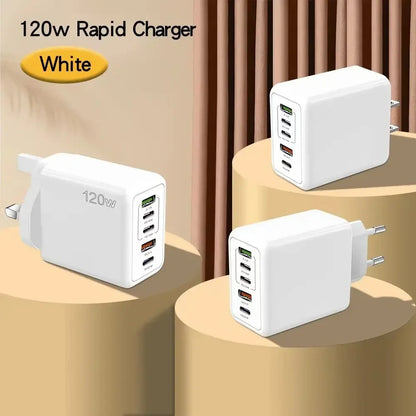 Total 120W USB Charger 5 Ports Type C Fast Charging Mobile Phone Wall Adapter EU/US/UK Plug For iPhone Samsung Xiaomi Huawei - ZOOMNSTORE
