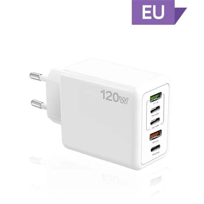 Total 120W USB Charger 5 Ports Type C Fast Charging Mobile Phone Wall Adapter EU/US/UK Plug For iPhone Samsung Xiaomi Huawei - ZOOMNSTORE