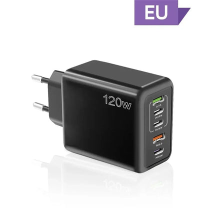 Total 120W USB Charger 5 Ports Type C Fast Charging Mobile Phone Wall Adapter EU/US/UK Plug For iPhone Samsung Xiaomi Huawei - ZOOMNSTORE