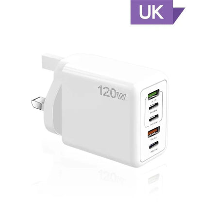Total 120W USB Charger 5 Ports Type C Fast Charging Mobile Phone Wall Adapter EU/US/UK Plug For iPhone Samsung Xiaomi Huawei - ZOOMNSTORE