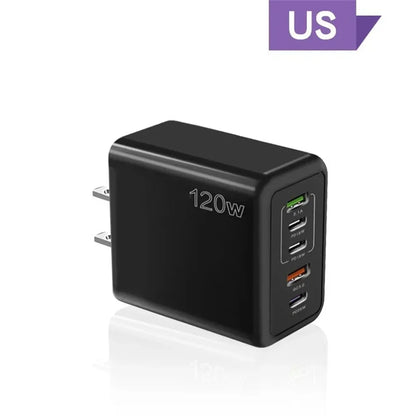 Total 120W USB Charger 5 Ports Type C Fast Charging Mobile Phone Wall Adapter EU/US/UK Plug For iPhone Samsung Xiaomi Huawei - ZOOMNSTORE