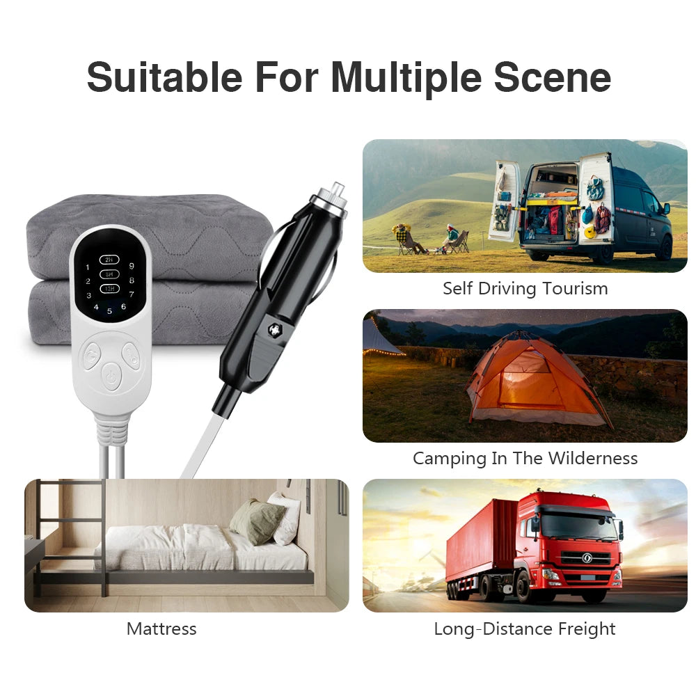 12V Electric Blanket – Plush Heated Mattress Pad With Thermostat For Car Travel - ZOOMNSTORE
