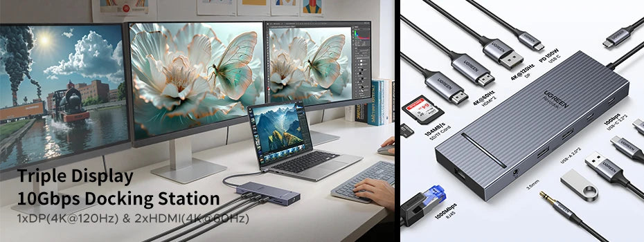 13-in-1 USB-C Hub | 4K Triple Monitor Docking Station with Dual HDMI Ports & 10Gbps Transfer - ZOOMNSTORE