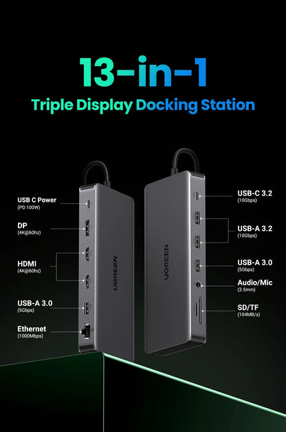 13-in-1 USB-C Hub | 4K Triple Monitor Docking Station with Dual HDMI Ports & 10Gbps Transfer - ZOOMNSTORE