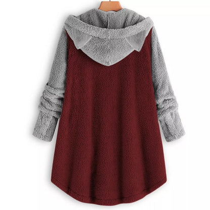 Cat Print Long Hoodies Sweatshirt Women Fleece Warm Button Pocket Pullovers Cat Ear Plus Size Hoodie Top Blouse Sweat Femme