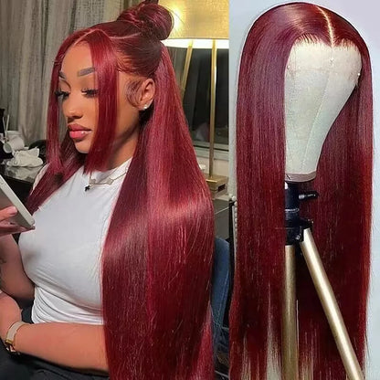 13x4 Lace Frontal Wig - Burgundy 99J Colored Straight Human Hair Wig 200% Density - ZOOMNSTORE