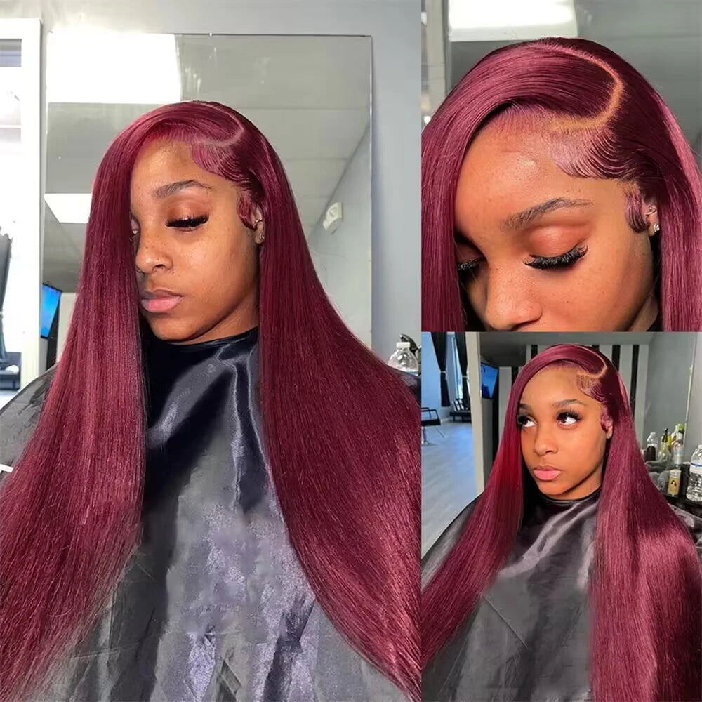 13x4 Lace Frontal Wig - Burgundy 99J Colored Straight Human Hair Wig 200% Density - ZOOMNSTORE