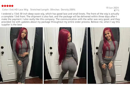 13x4 Lace Frontal Wig - Burgundy 99J Colored Straight Human Hair Wig 200% Density - ZOOMNSTORE