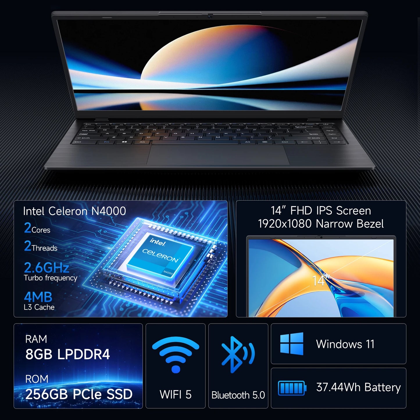 14 Windows 11 Laptop - N4000 8GB RAM 256GB SSD Notebook - ZOOMNSTORE