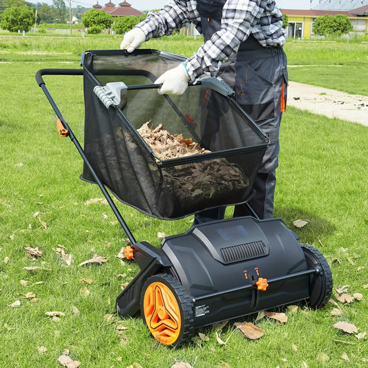 21-Inch Heavy-Duty Lawn Sweeper - Push Leaf  Grass Collector with Adjustable Brushes and Strong Wheels - ZOOMNSTORE