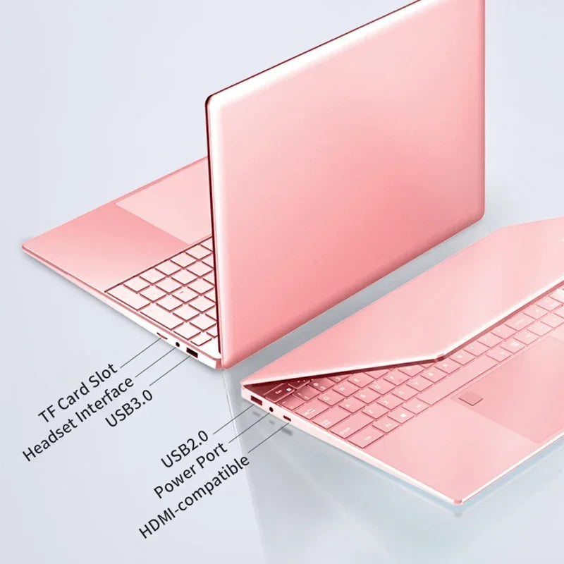 Stylish Pink 15.6" Laptop: Windows 10 Office Education Intel Celeron N5095, 16GB RAM, 1TB SSD, Dual WiFi, Narrow Bezels. - ZOOMNSTORE
