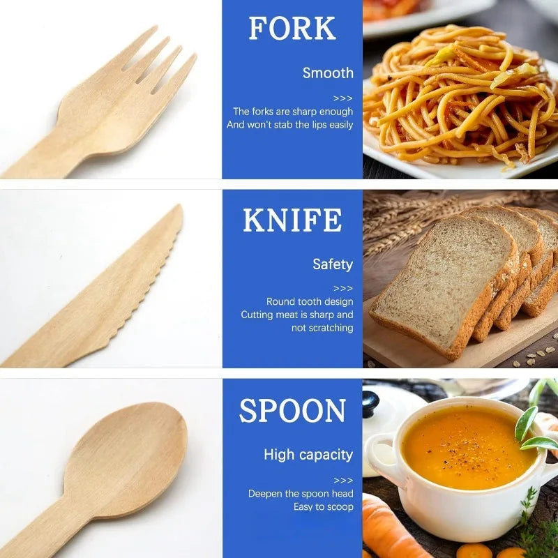 150Pcs Disposable Wooden Cutlery Set - Wedding  Party Tableware - ZOOMNSTORE