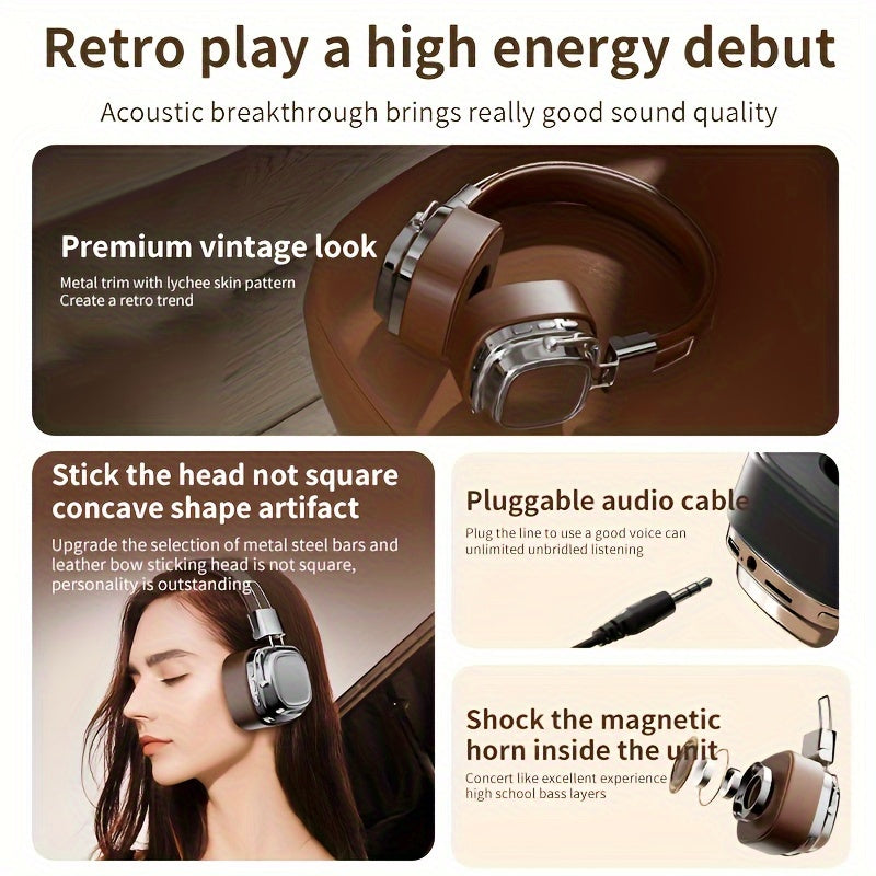 Retro Wireless Headphones - V53 Heavy Bass Noise-Cancelling Long Battery Life - ZOOMNSTORE