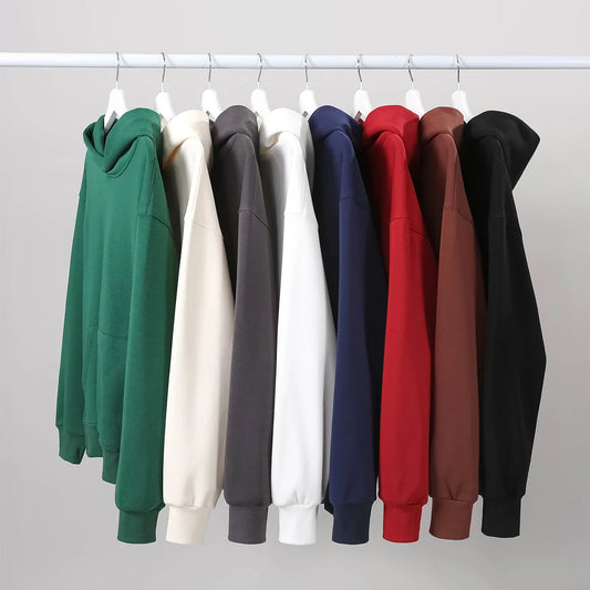 16.9oz 480gsm Heavy Weight Cotton Plus Velvet Hooded Sweater Men Thickened Tight Polar Fleece Pullover Hoodie Women Sweatshirt - ZOOMNSTORE