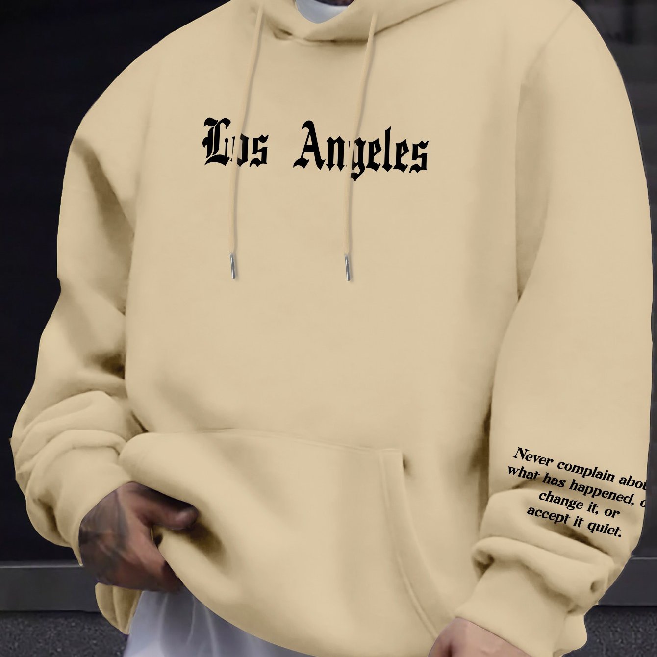Mens Geometric Hoodie - Casual Pullover with Kangaroo Pocket Regular Fit Stretch Polyester Blend for Spring  Fall - ZOOMNSTORE