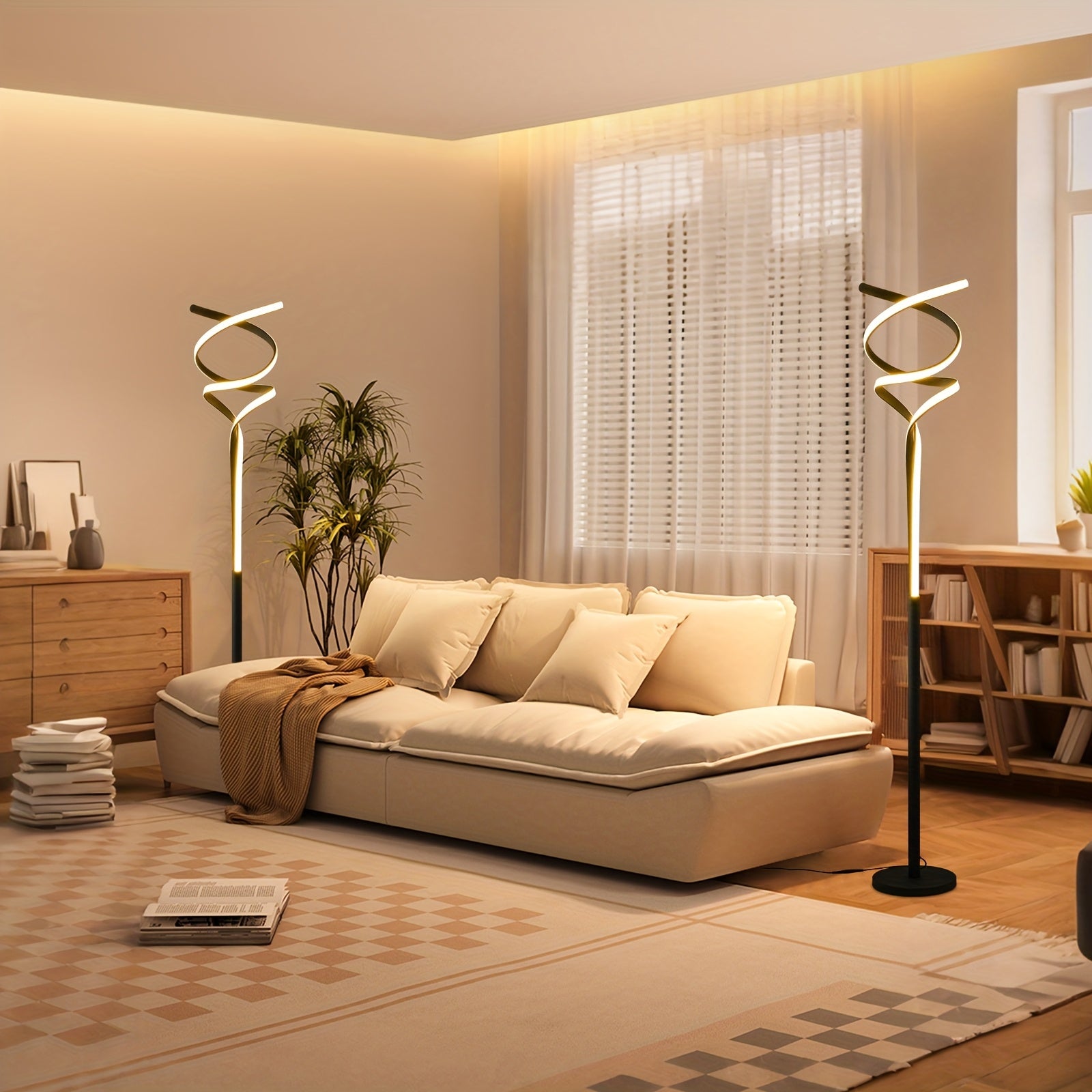 Dimmable LED Spiral Floor Lamp with Timer - Modern Standing Light for Living Room Bedroom Kitchen and Office - ZOOMNSTORE