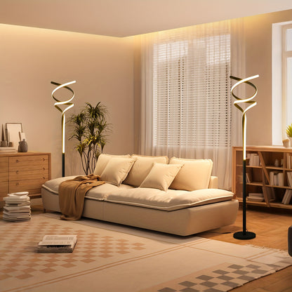 Dimmable LED Spiral Floor Lamp with Timer - Modern Standing Light for Living Room Bedroom Kitchen and Office - ZOOMNSTORE