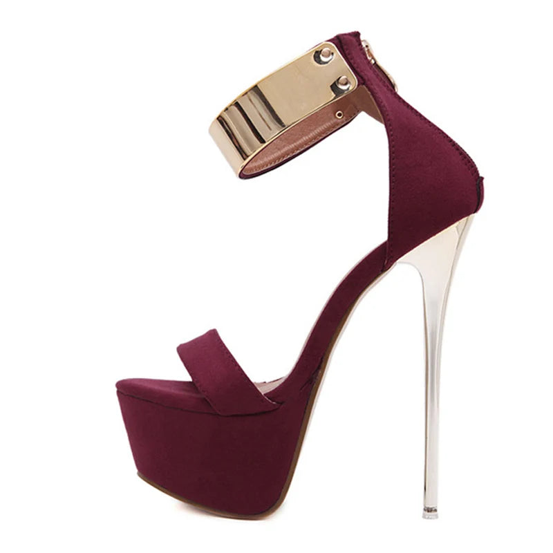 16CM Platform High Heels - Metal Ankle Strap Sandals for Women - ZOOMNSTORE