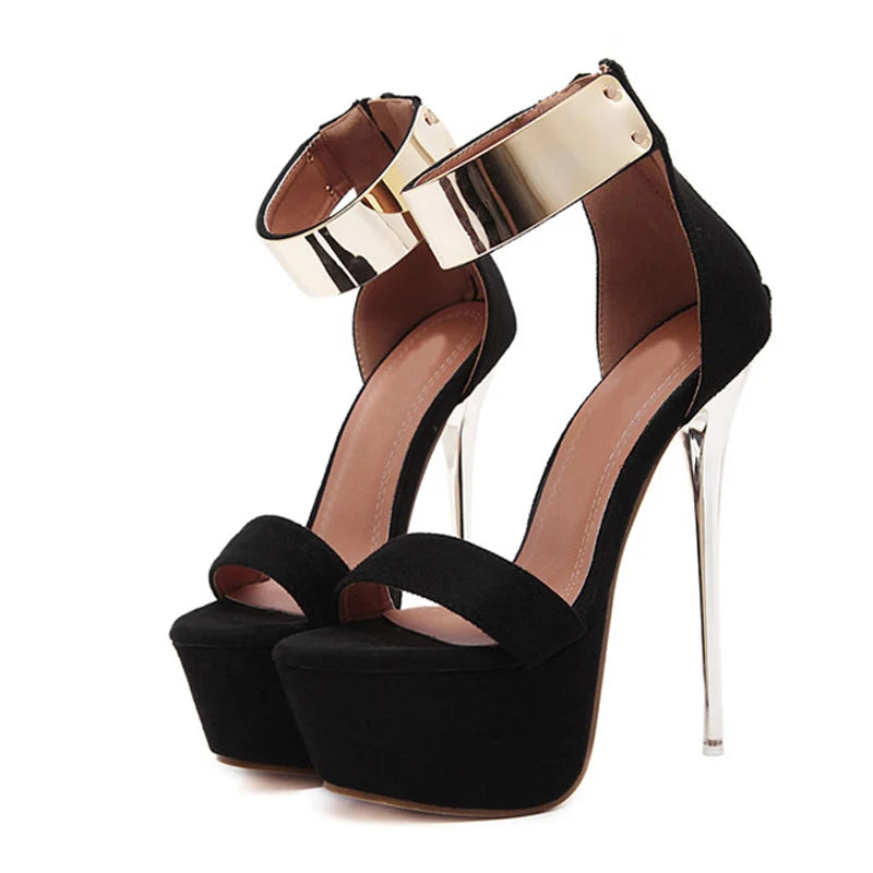 16CM Platform High Heels - Metal Ankle Strap Sandals for Women - ZOOMNSTORE