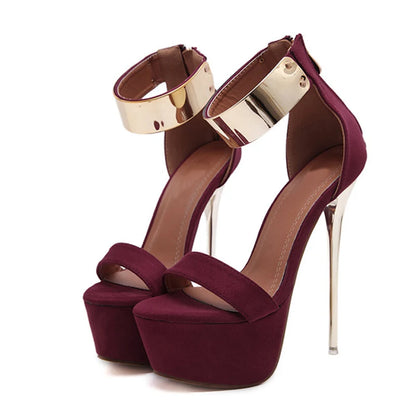 16CM Platform High Heels - Metal Ankle Strap Sandals for Women - ZOOMNSTORE