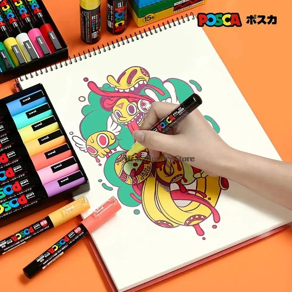 16pcs Japan UNI POSCA Markers Set Acrylic Graffiti Drawing Permanent Waterproof Children's Drawing PC-3M/1M/5M Art Supplies - ZOOMNSTORE