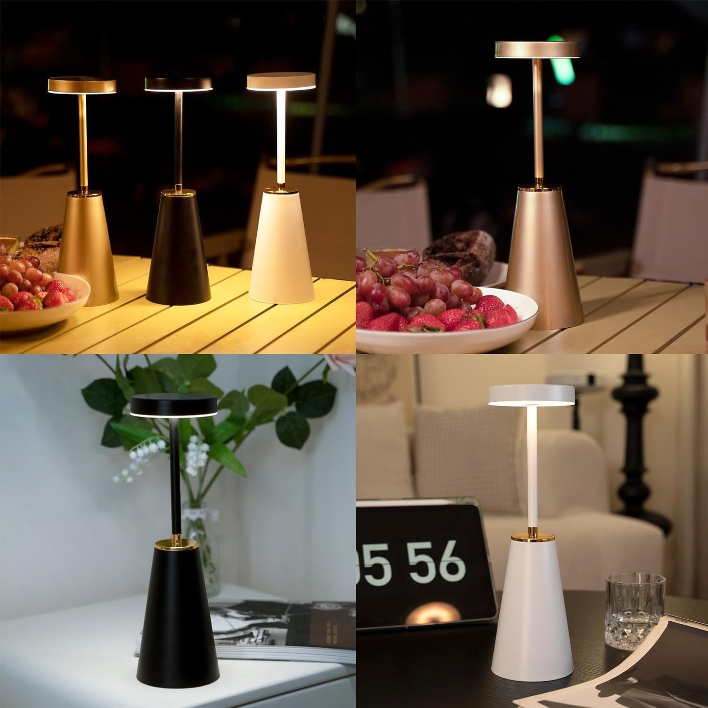 Cordless Touch Table Lamps - Dimmable USB Rechargeable Nightstand Lights for Bedroom Camping Office and Living Room - ZOOMNSTORE
