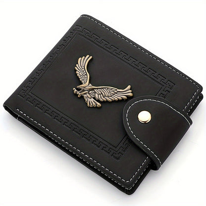 Slim Faux Leather Wallet - Mens Eagle Emblem Card Holder with Coin Pocket - ZOOMNSTORE