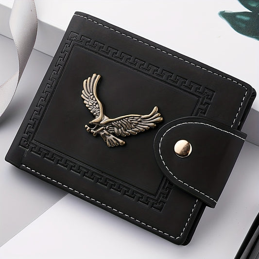 Slim Faux Leather Wallet - Mens Eagle Emblem Card Holder with Coin Pocket - ZOOMNSTORE