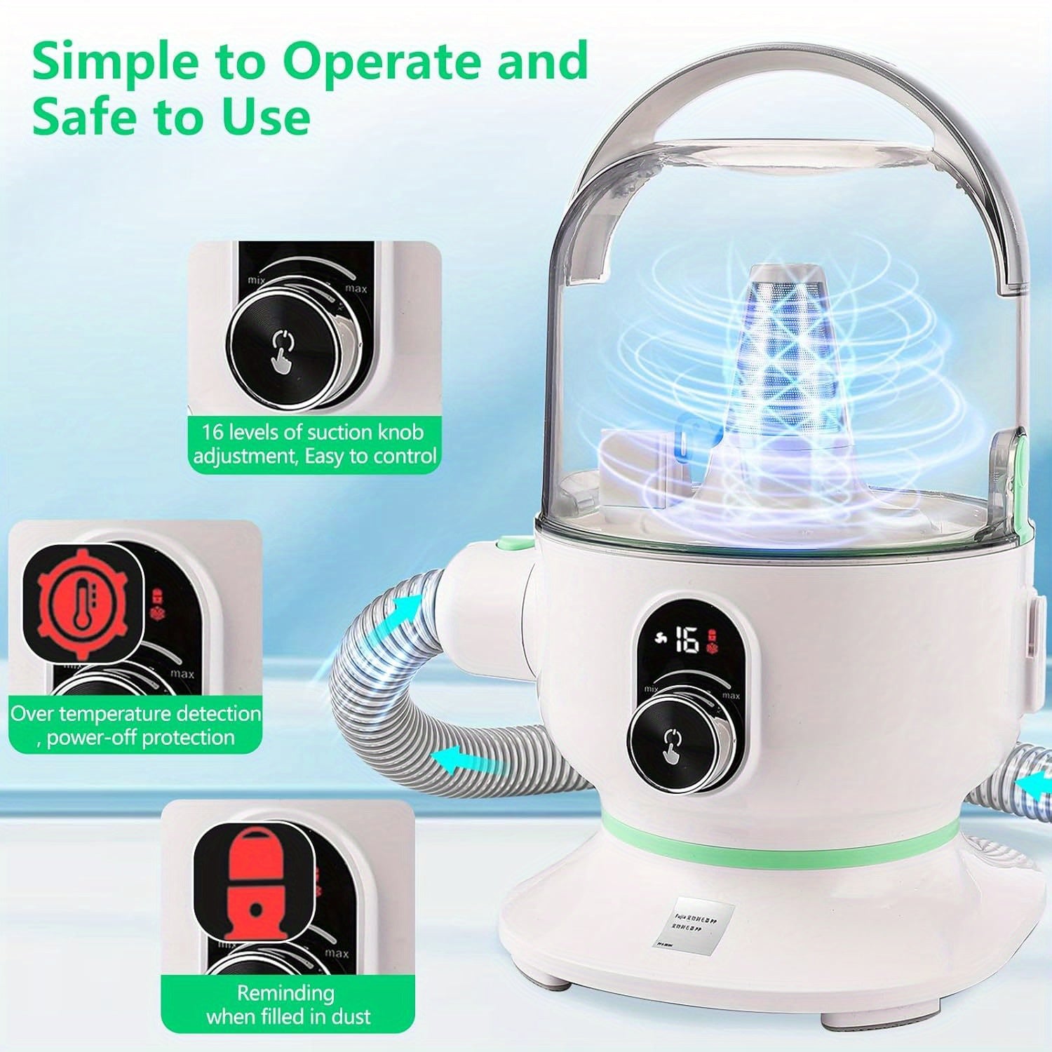 Pet Hair Remover Vacuum Groomer - Low Noise 135W for Dogs and Cats - ZOOMNSTORE