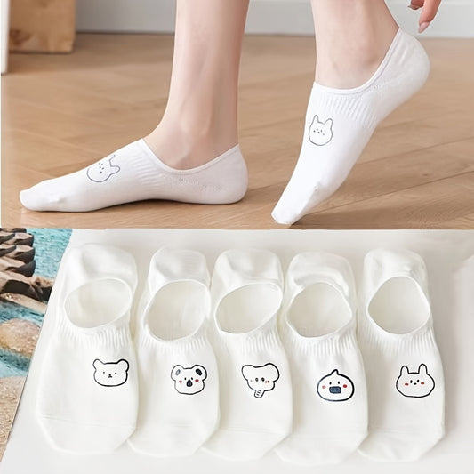 10 Pairs Women's Cute Cartoon Animal Face No-Show Socks - Breathable Cotton, Anti-Slip Design, Lightweight & Comfortable for All Seasons, Cute Socks - ZOOMNSTORE