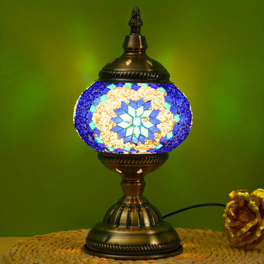 Handmade Glass Mosaic Table Lamp - 3-Color Adjustable Night Light with Metal Base Bulb Included - ZOOMNSTORE