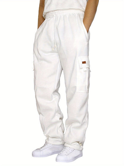 Mens Loose Cargo Pants - Casual Elastic Waist Wide Leg Sweatpants - ZOOMNSTORE