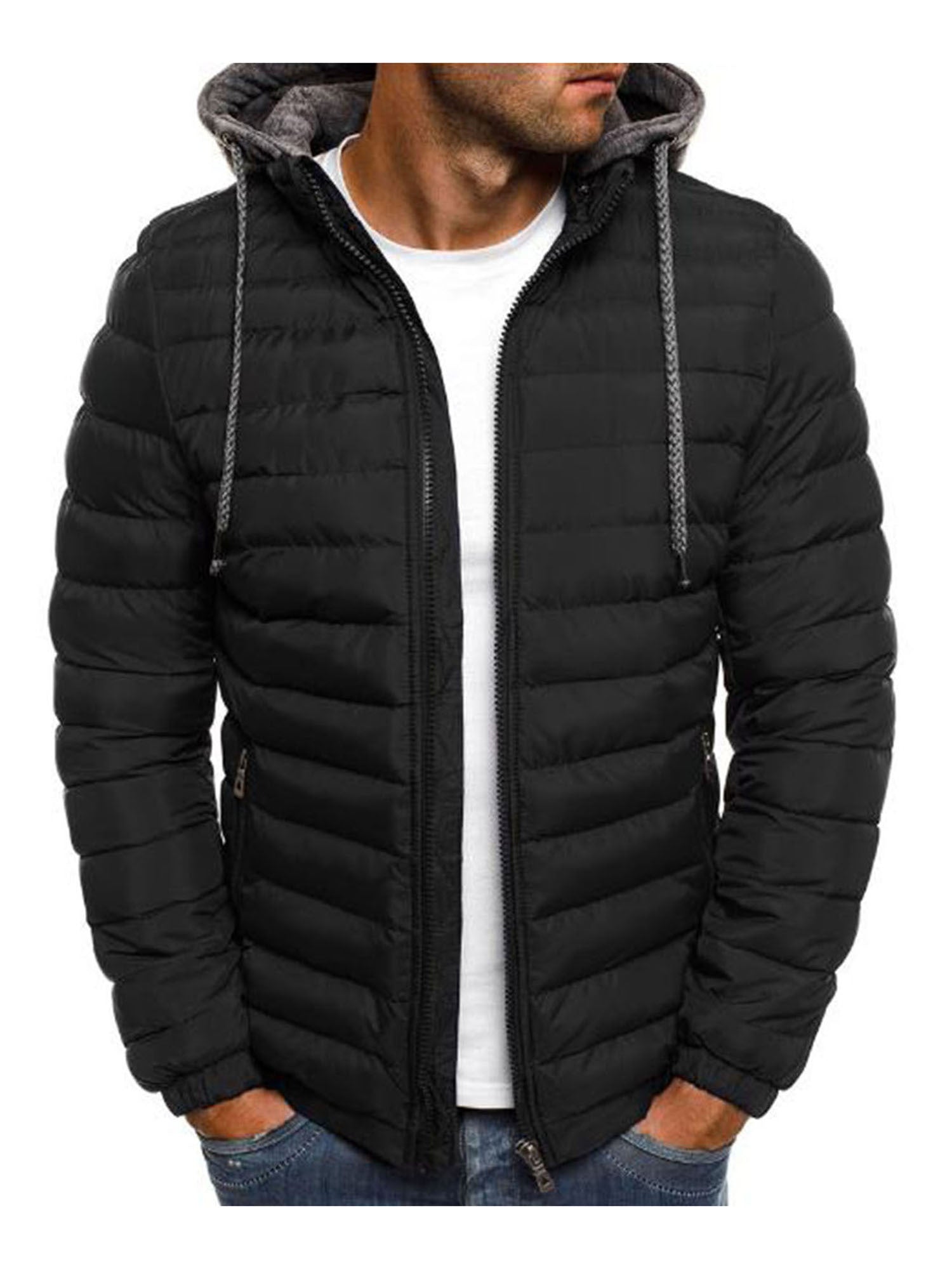 Mens Hooded Zip-Up Jacket - Winter Outerwear with Pockets in 5 Colors - ZOOMNSTORE