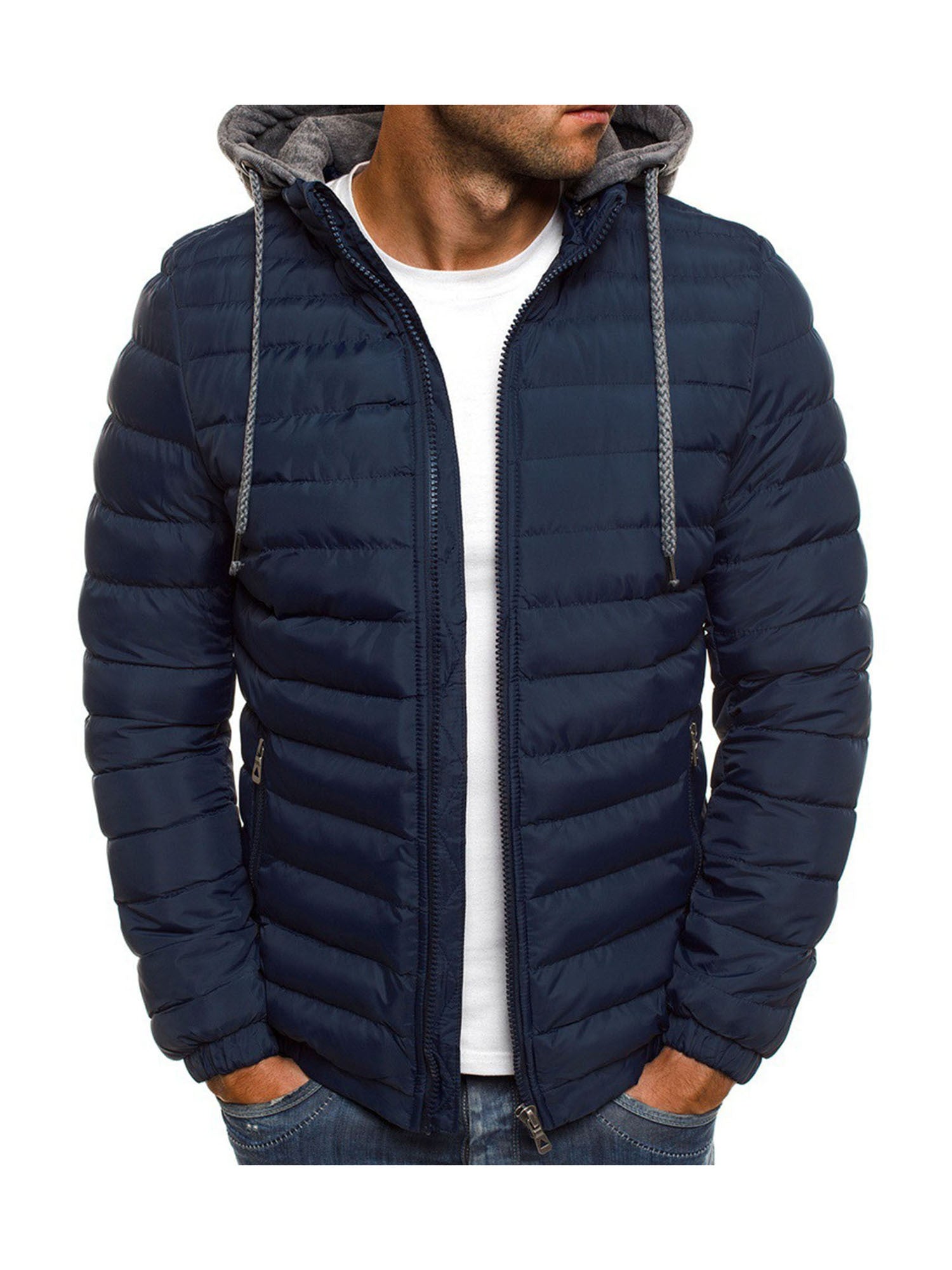 Mens Hooded Zip-Up Jacket - Winter Outerwear with Pockets in 5 Colors - ZOOMNSTORE