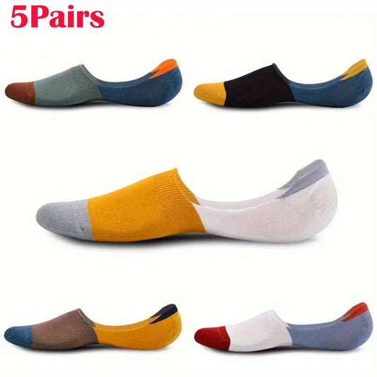 Patchwork Color Invisible Boat Socks - 5 Pairs Fathers Day Gift for Men and Women - ZOOMNSTORE