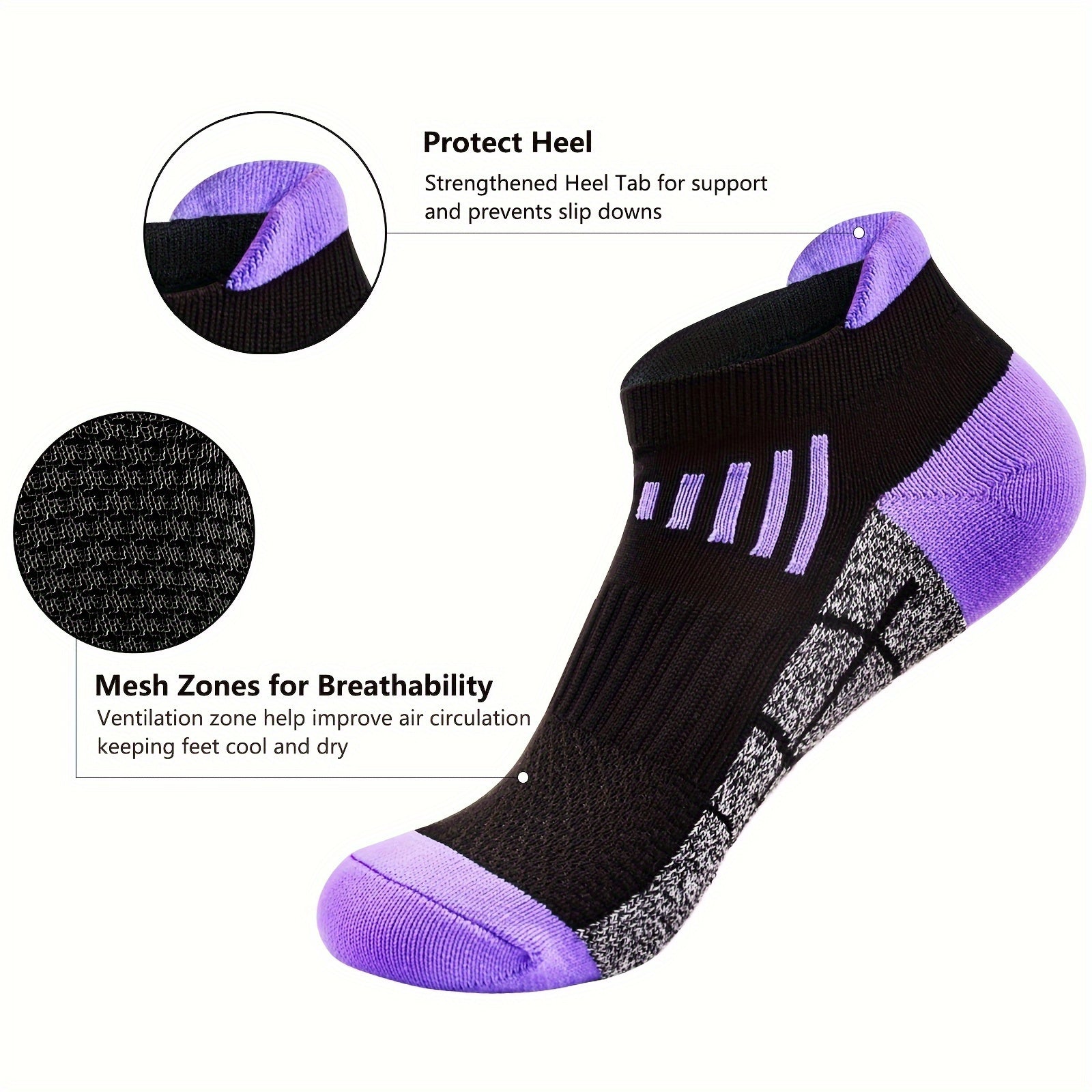 Womens Compression Athletic Socks - Thickened Low Top Breathable Running and Cycling Socks 6 Pairs - ZOOMNSTORE