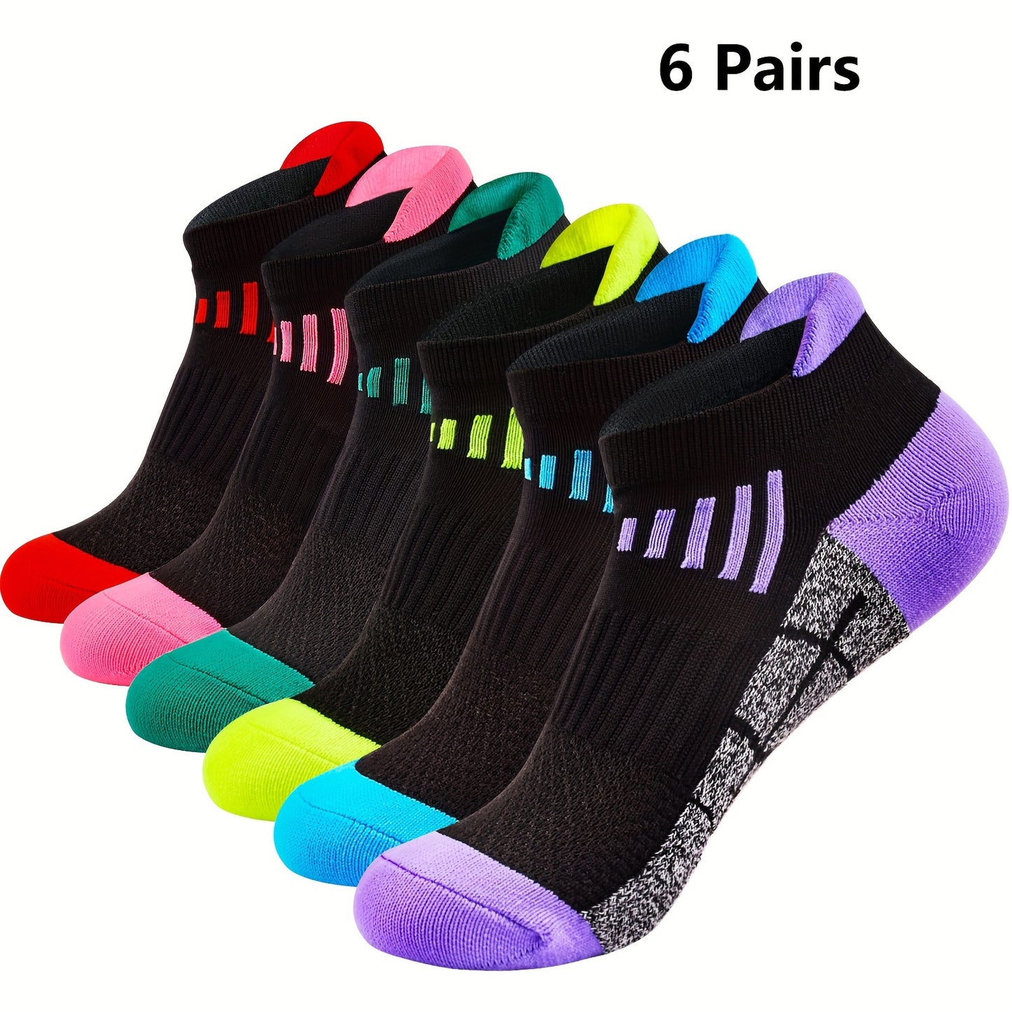 Womens Compression Athletic Socks - Thickened Low Top Breathable Running and Cycling Socks 6 Pairs - ZOOMNSTORE
