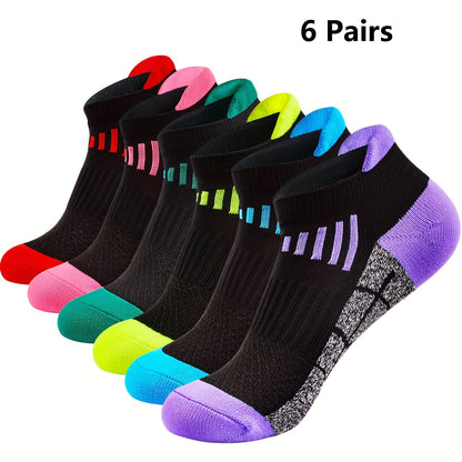 Womens Compression Athletic Socks - Thickened Low Top Breathable Running and Cycling Socks 6 Pairs - ZOOMNSTORE