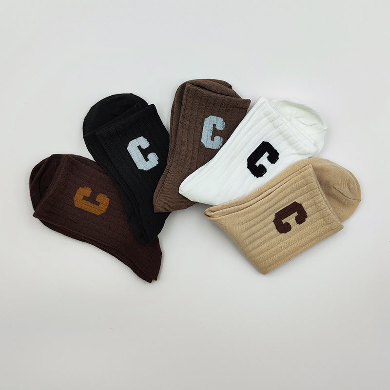 C-Letter Printed Mid-Calf Socks - Casual Comfortable Sports Socks for Outdoor Activities - ZOOMNSTORE