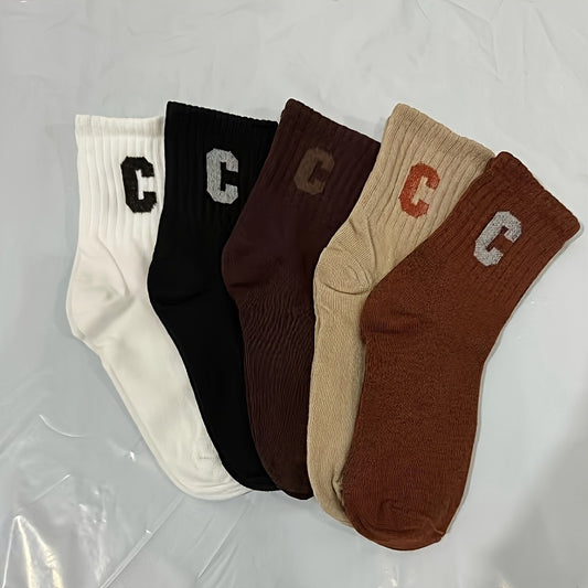 C-Letter Printed Mid-Calf Socks - Casual Comfortable Sports Socks for Outdoor Activities - ZOOMNSTORE