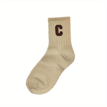 C-Letter Printed Mid-Calf Socks - Casual Comfortable Sports Socks for Outdoor Activities - ZOOMNSTORE