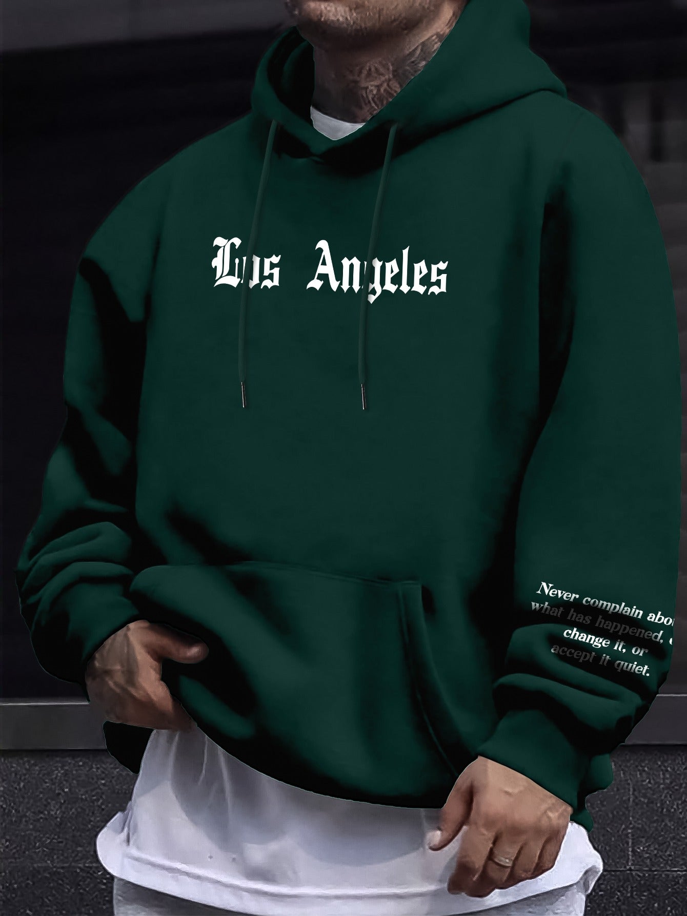 Mens Geometric Hoodie - Casual Pullover with Kangaroo Pocket Regular Fit Stretch Polyester Blend for Spring  Fall - ZOOMNSTORE