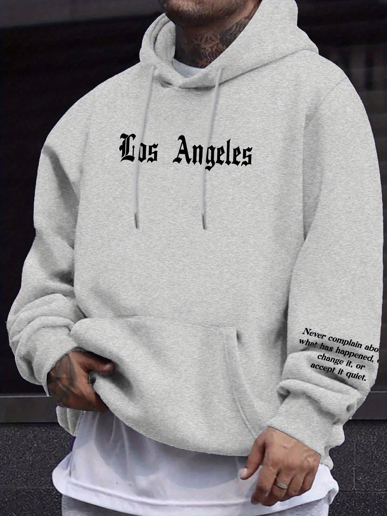 Mens Geometric Hoodie - Casual Pullover with Kangaroo Pocket Regular Fit Stretch Polyester Blend for Spring  Fall - ZOOMNSTORE