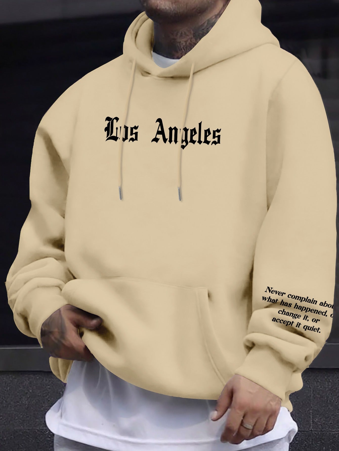 Mens Geometric Hoodie - Casual Pullover with Kangaroo Pocket Regular Fit Stretch Polyester Blend for Spring  Fall - ZOOMNSTORE
