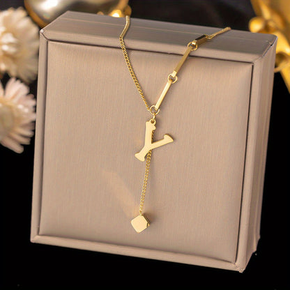 Titanium Steel Alphabet Necklace - Non-Fading Simple Square Pendant Chain