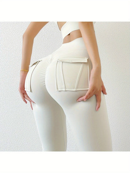 High-Waisted Slim-Fit Yoga Pants - Womens Pocket Running Leggings - ZOOMNSTORE