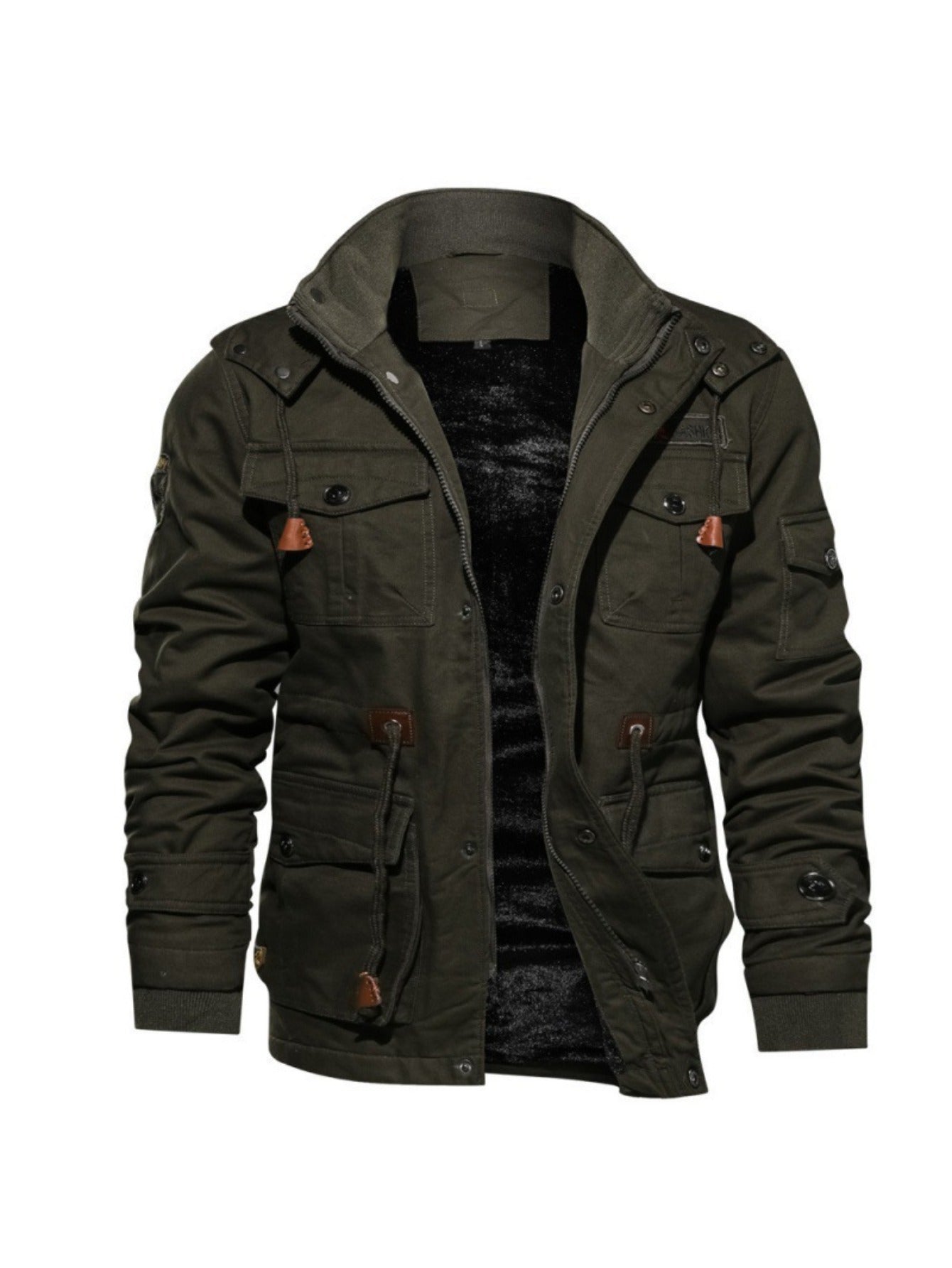 Mens Fleece Jacket - Thick Washed Cotton Multi-Pocket Fashionable for Big Men - ZOOMNSTORE